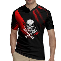 Boomer Generation Rugby Jersey with Skull Crossbones and Grunge Streak Pattern