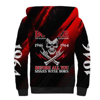 Boomer Generation Sherpa Hoodie with Skull Crossbones and Grunge Streak Pattern