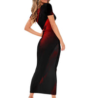 Boomer Generation Short Sleeve Bodycon Dress with Skull Crossbones and Grunge Streak Pattern