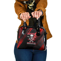 Boomer Generation Shoulder Handbag with Skull Crossbones and Grunge Streak Pattern