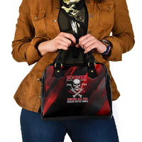 Boomer Generation Shoulder Handbag with Skull Crossbones and Grunge Streak Pattern