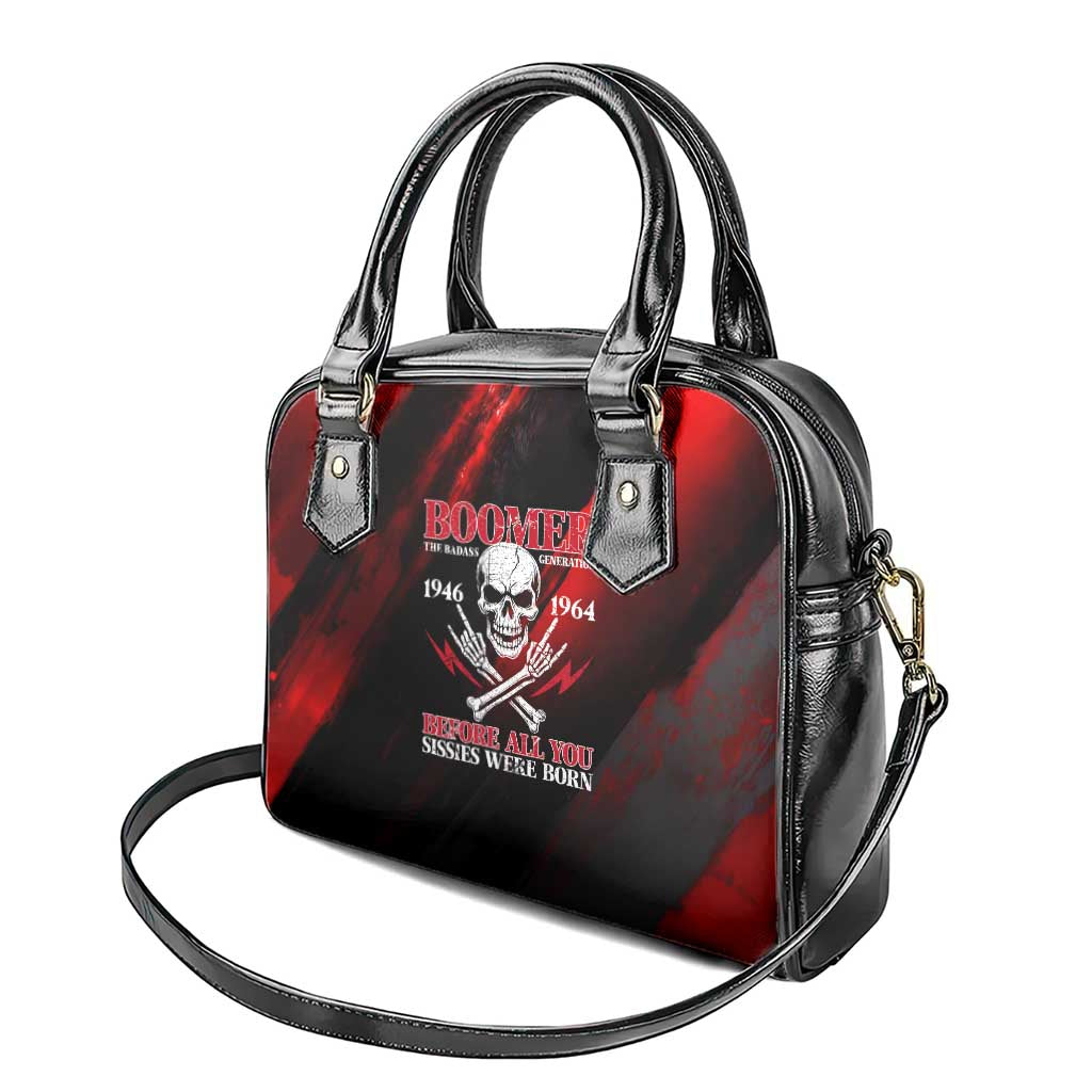 Boomer Generation Shoulder Handbag with Skull Crossbones and Grunge Streak Pattern