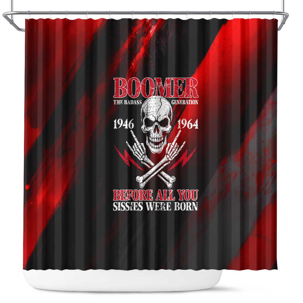 Boomer Generation Shower Curtain with Skull Crossbones and Grunge Streak Pattern