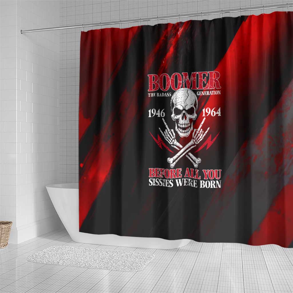 Boomer Generation Shower Curtain with Skull Crossbones and Grunge Streak Pattern