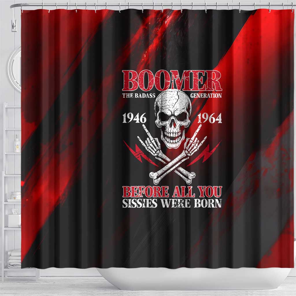 Boomer Generation Shower Curtain with Skull Crossbones and Grunge Streak Pattern