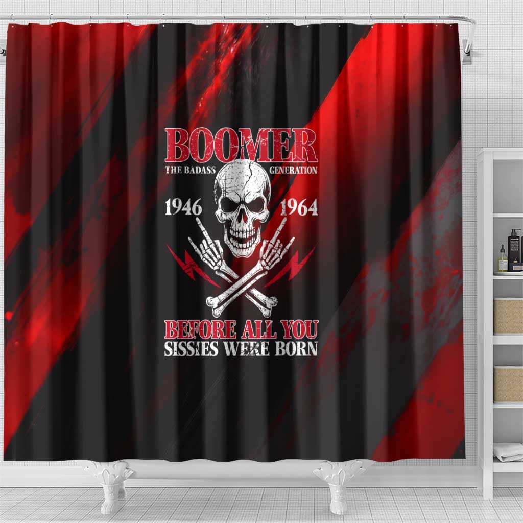 Boomer Generation Shower Curtain with Skull Crossbones and Grunge Streak Pattern