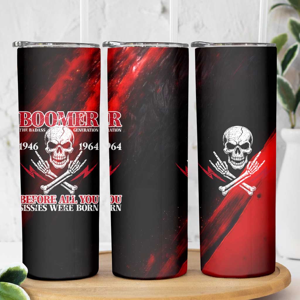 Boomer Generation Skinny Tumbler with Skull Crossbones and Grunge Streak Pattern
