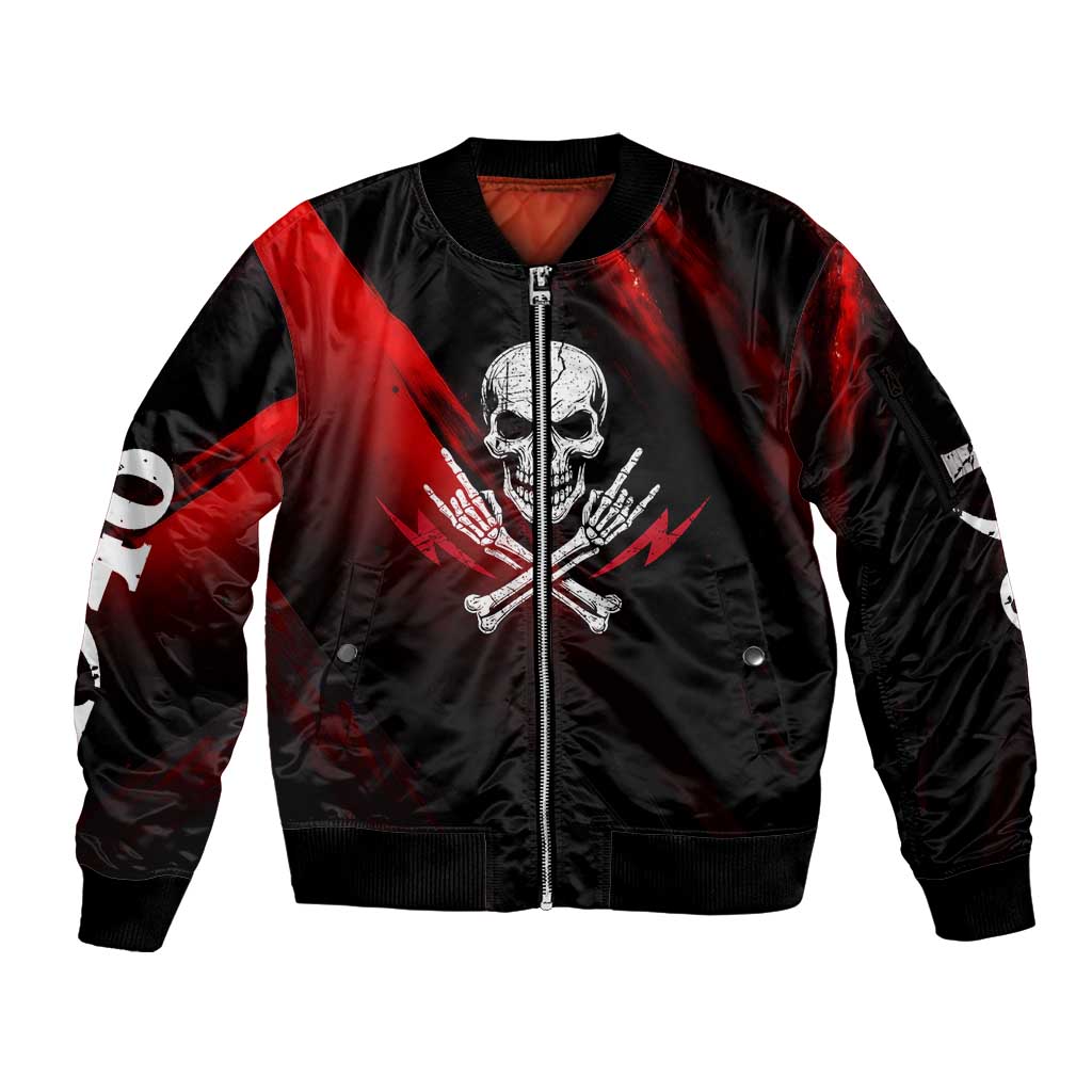 Boomer Generation Sleeve Zip Bomber Jacket with Skull Crossbones and Grunge Streak Pattern