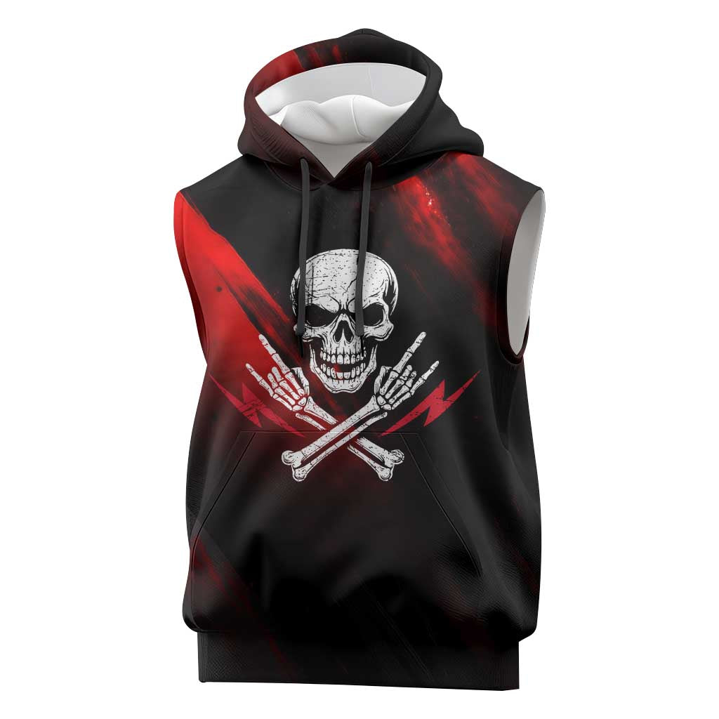 Boomer Generation Sleeveless Hoodie with Skull Crossbones and Grunge Streak Pattern