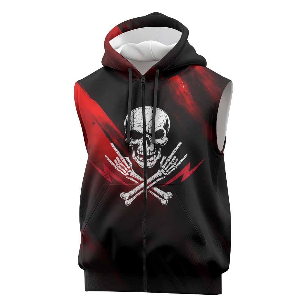 Boomer Generation Sleeveless Zip Hoodie with Skull Crossbones and Grunge Streak Pattern