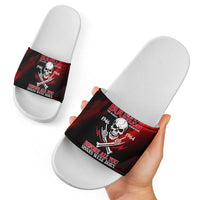 Boomer Generation Slide Sandals with Skull Crossbones and Grunge Streak Pattern
