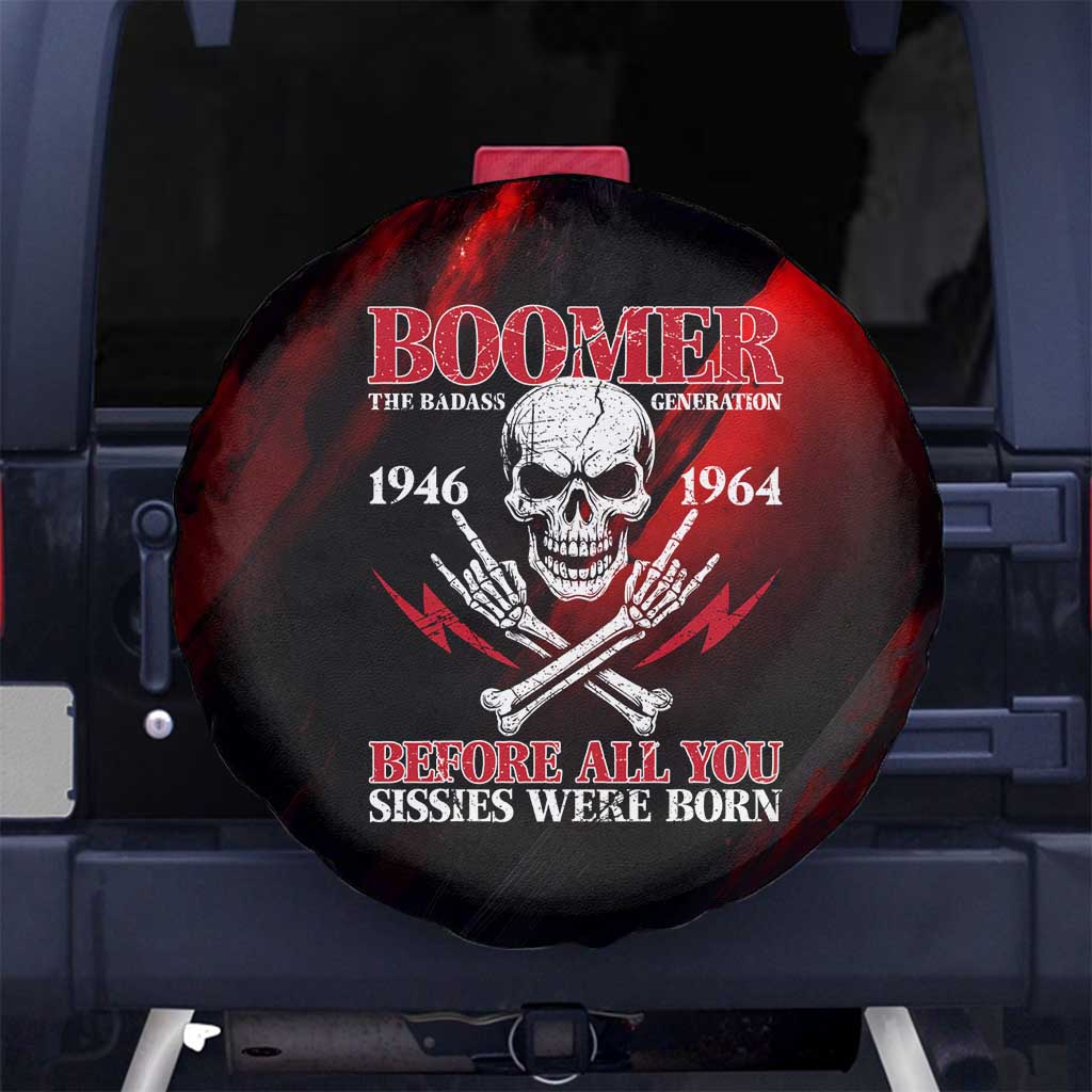 Boomer Generation Spare Tire Cover with Skull Crossbones and Grunge Streak Pattern