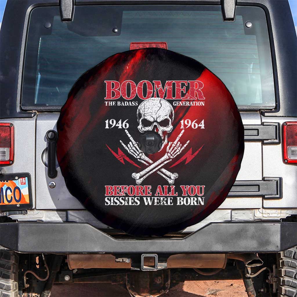 Boomer Generation Spare Tire Cover with Skull Crossbones and Grunge Streak Pattern