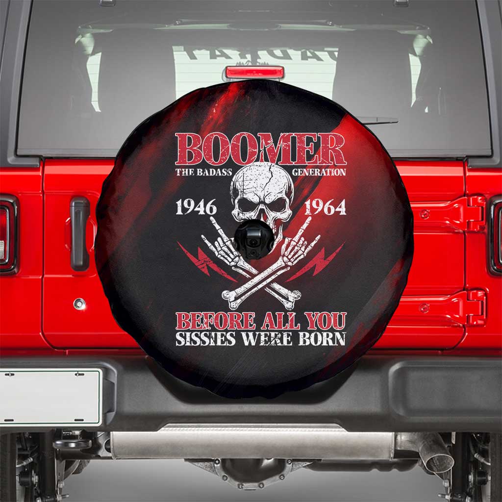 Boomer Generation Spare Tire Cover with Skull Crossbones and Grunge Streak Pattern
