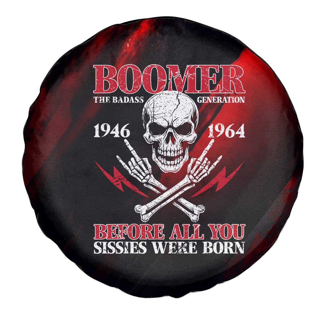 Boomer Generation Spare Tire Cover with Skull Crossbones and Grunge Streak Pattern