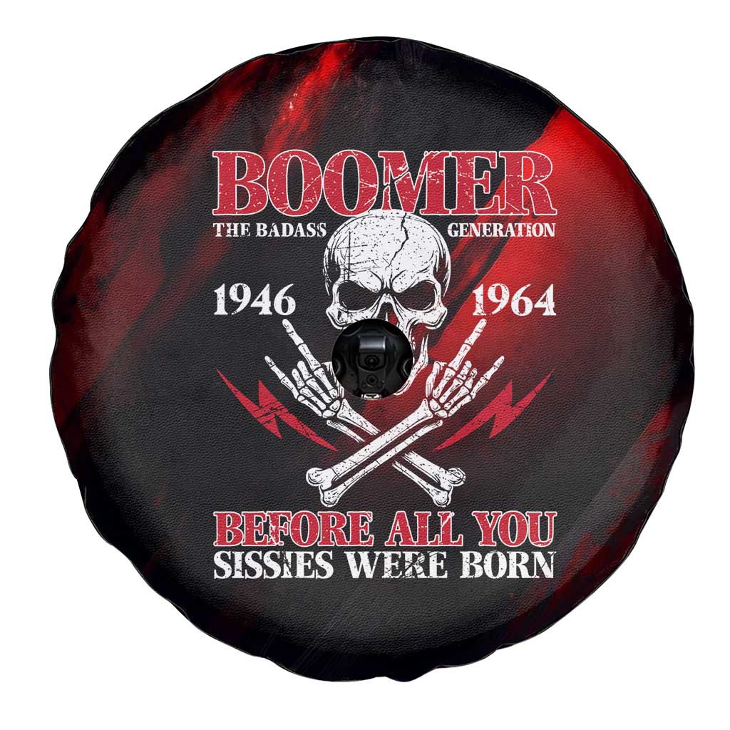 Boomer Generation Spare Tire Cover with Skull Crossbones and Grunge Streak Pattern