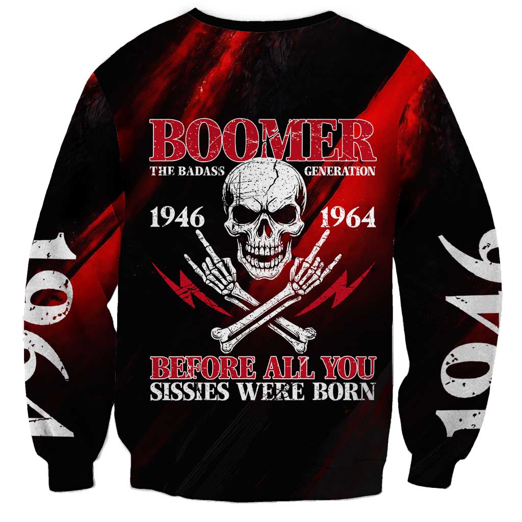 Boomer Generation Sweatshirt with Skull Crossbones and Grunge Streak Pattern