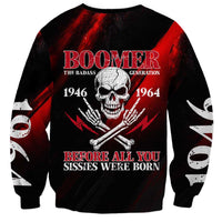 Boomer Generation Sweatshirt with Skull Crossbones and Grunge Streak Pattern