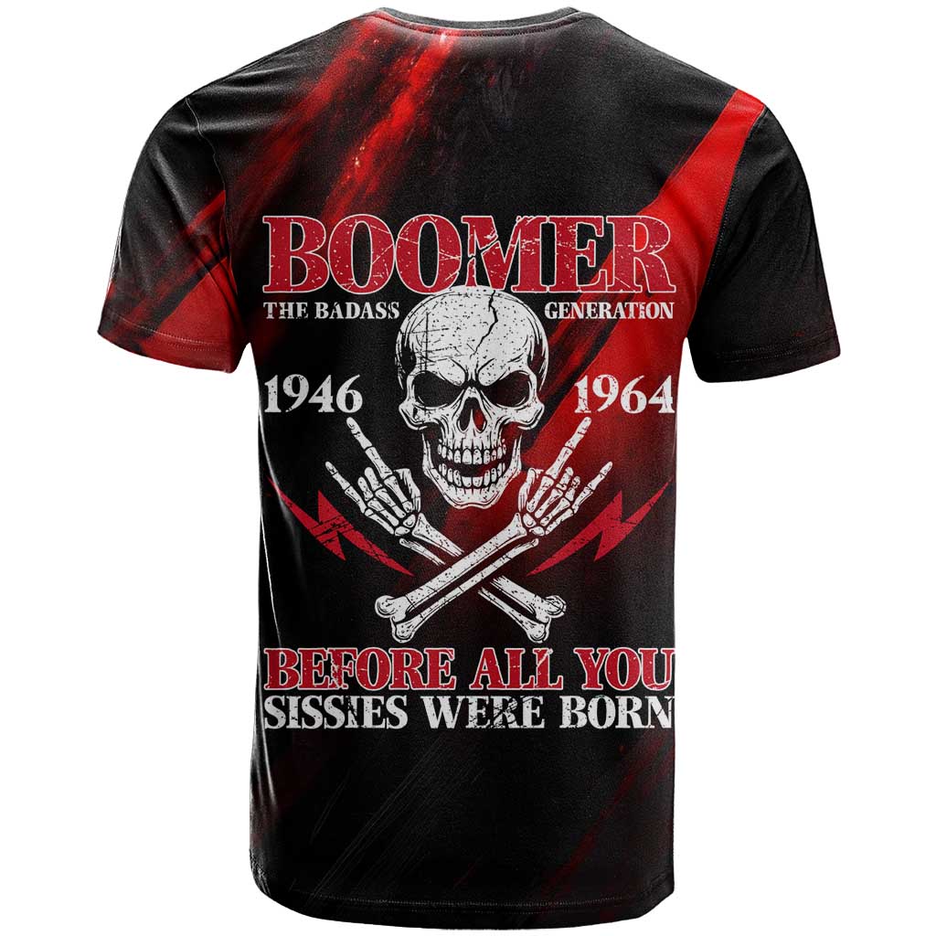 Boomer Generation T Shirt with Skull Crossbones and Grunge Streak Pattern