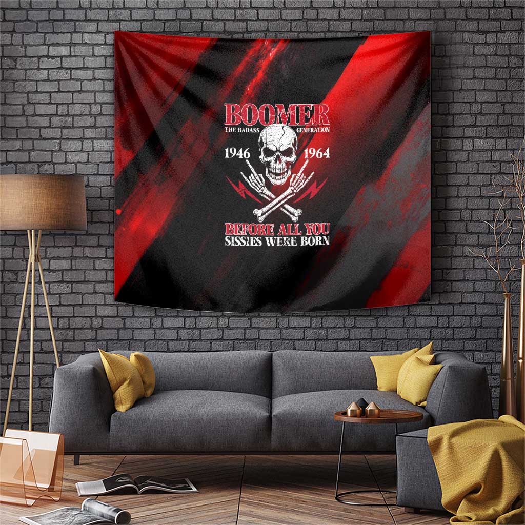 Boomer Generation Tapestry with Skull Crossbones and Grunge Streak Pattern