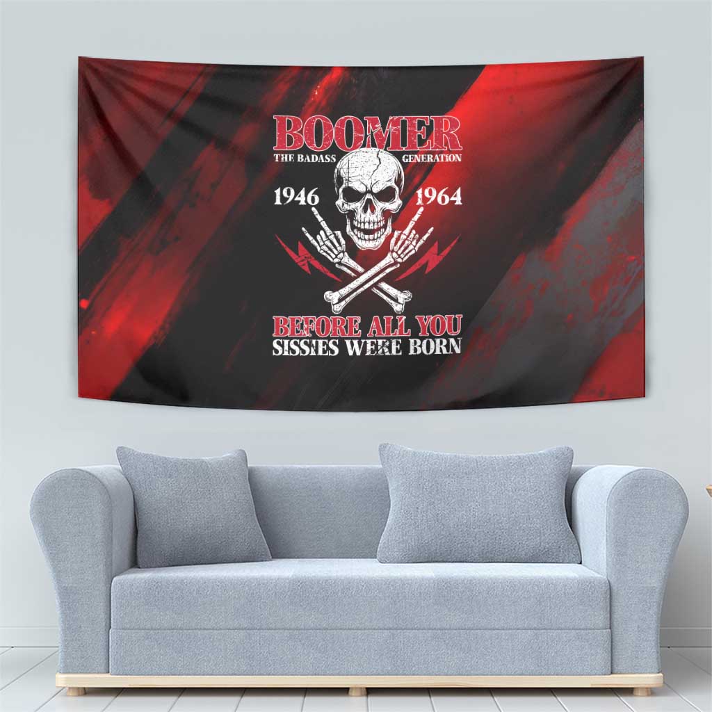 Boomer Generation Tapestry with Skull Crossbones and Grunge Streak Pattern