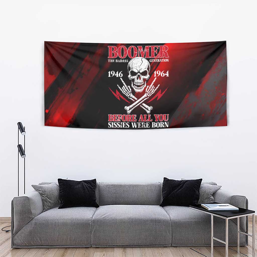 Boomer Generation Tapestry with Skull Crossbones and Grunge Streak Pattern