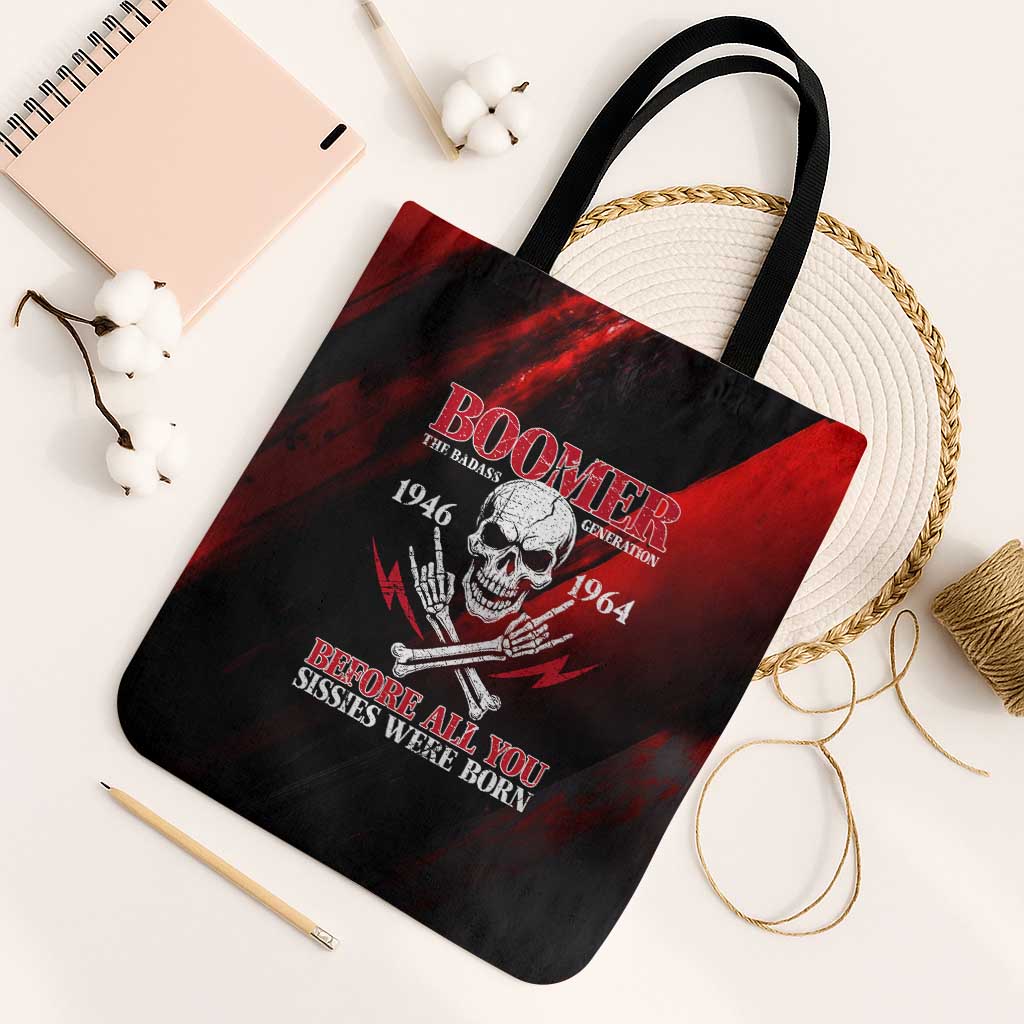 Boomer Generation Tote Bag with Skull Crossbones and Grunge Streak Pattern