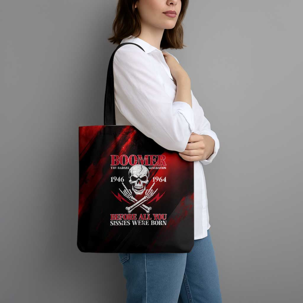 Boomer Generation Tote Bag with Skull Crossbones and Grunge Streak Pattern