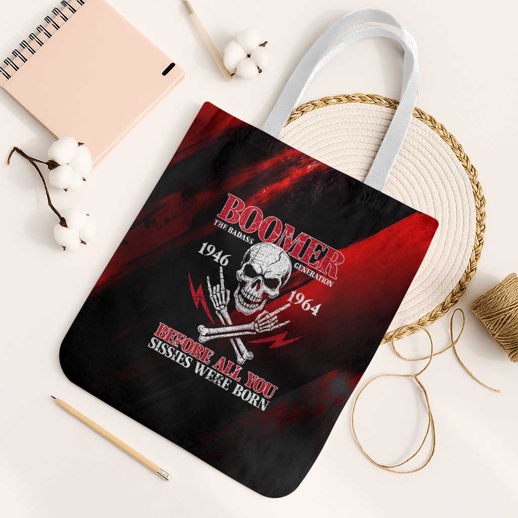 Boomer Generation Tote Bag with Skull Crossbones and Grunge Streak Pattern