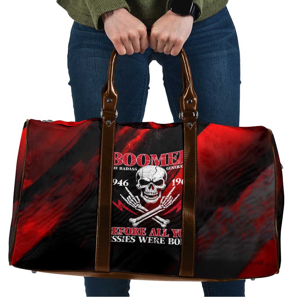 Boomer Generation Travel Bag with Skull Crossbones and Grunge Streak Pattern