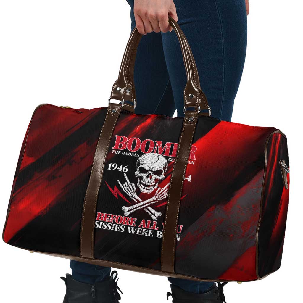 Boomer Generation Travel Bag with Skull Crossbones and Grunge Streak Pattern