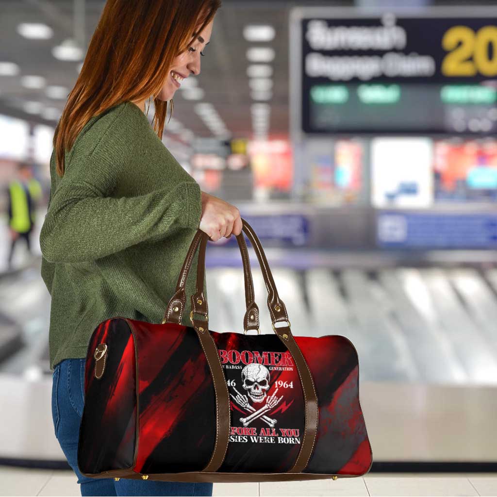 Boomer Generation Travel Bag with Skull Crossbones and Grunge Streak Pattern