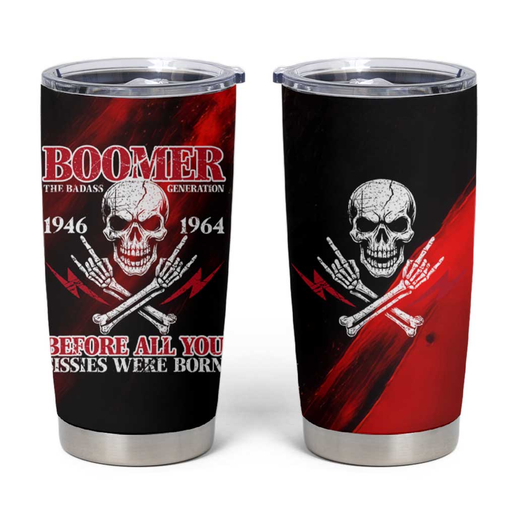 Boomer Generation Tumbler Cup with Skull Crossbones and Grunge Streak Pattern