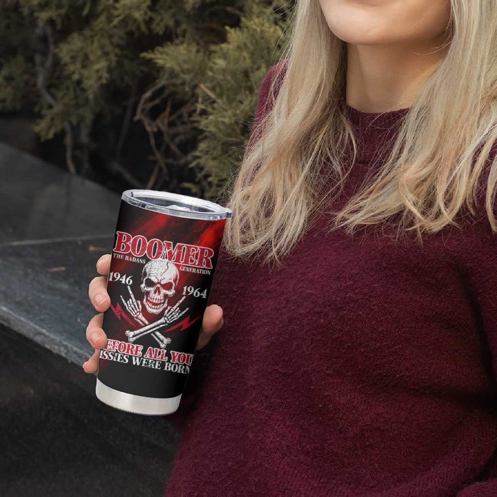 Boomer Generation Tumbler Cup with Skull Crossbones and Grunge Streak Pattern