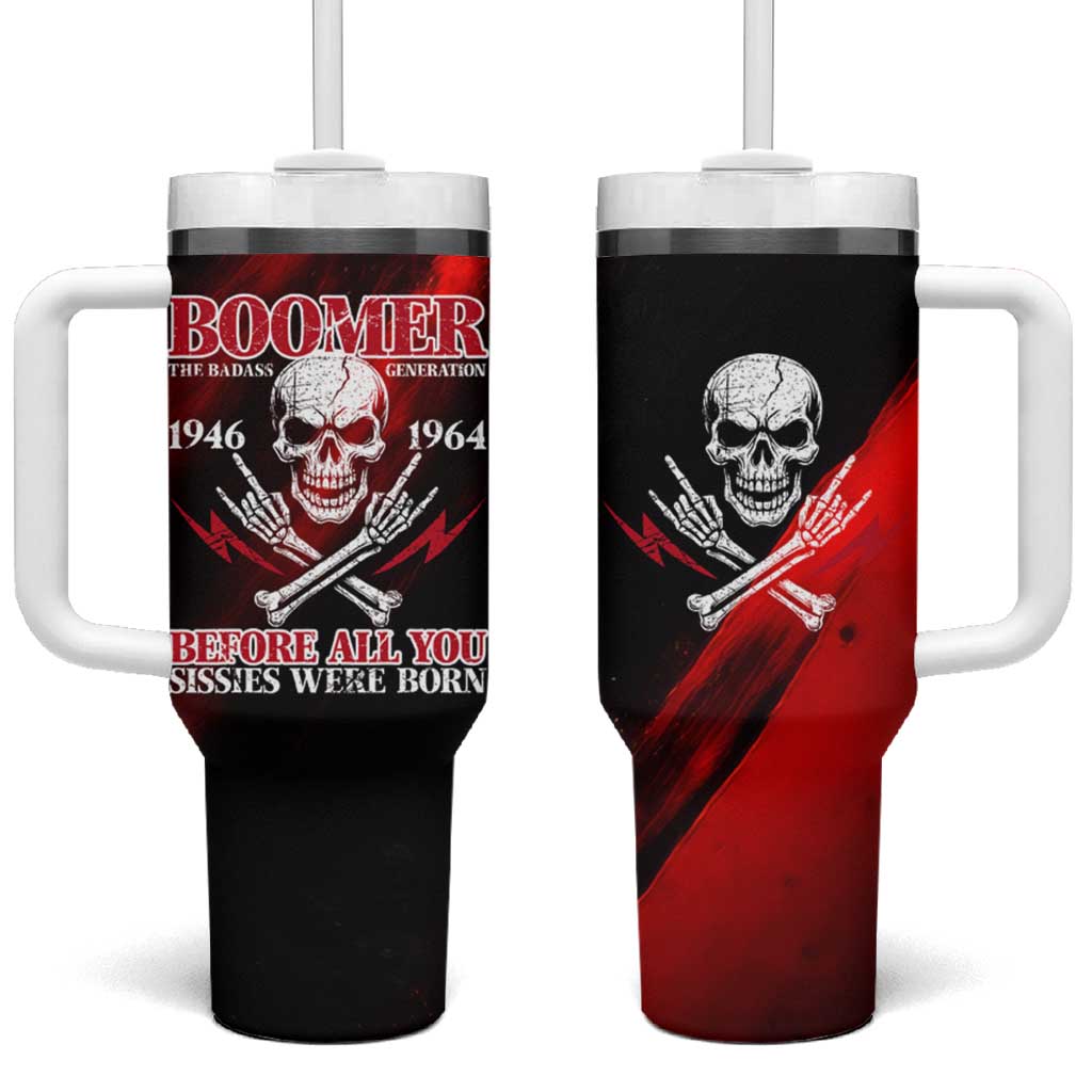 Boomer Generation Tumbler With Handle with Skull Crossbones and Grunge Streak Pattern