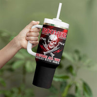 Boomer Generation Tumbler With Handle with Skull Crossbones and Grunge Streak Pattern