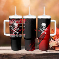 Boomer Generation Tumbler With Handle with Skull Crossbones and Grunge Streak Pattern