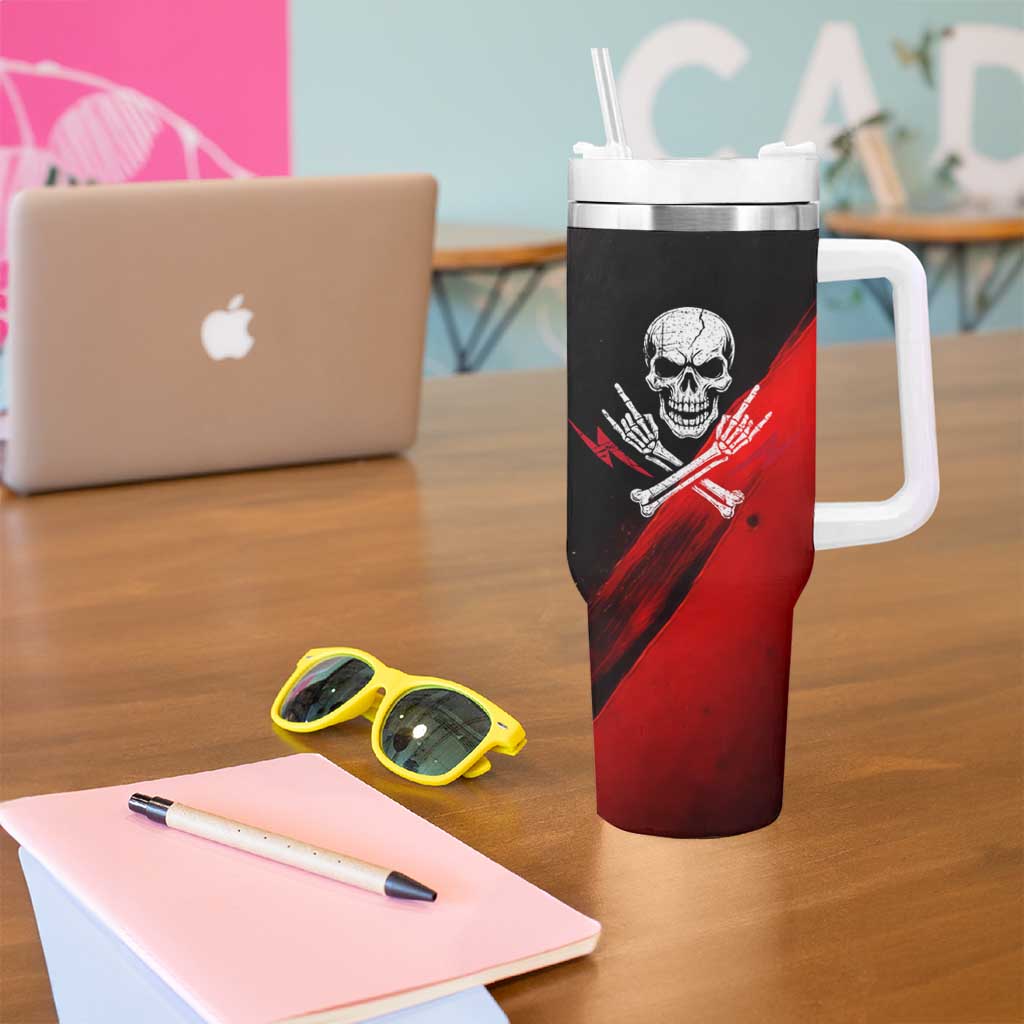 Boomer Generation Tumbler With Handle with Skull Crossbones and Grunge Streak Pattern