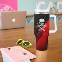 Boomer Generation Tumbler With Handle with Skull Crossbones and Grunge Streak Pattern