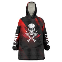 Boomer Generation Wearable Blanket Hoodie with Skull Crossbones and Grunge Streak Pattern