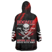 Boomer Generation Wearable Blanket Hoodie with Skull Crossbones and Grunge Streak Pattern