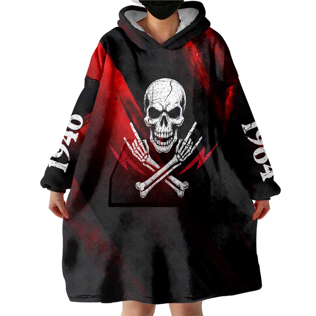 Boomer Generation Wearable Blanket Hoodie with Skull Crossbones and Grunge Streak Pattern