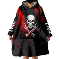 Boomer Generation Wearable Blanket Hoodie with Skull Crossbones and Grunge Streak Pattern
