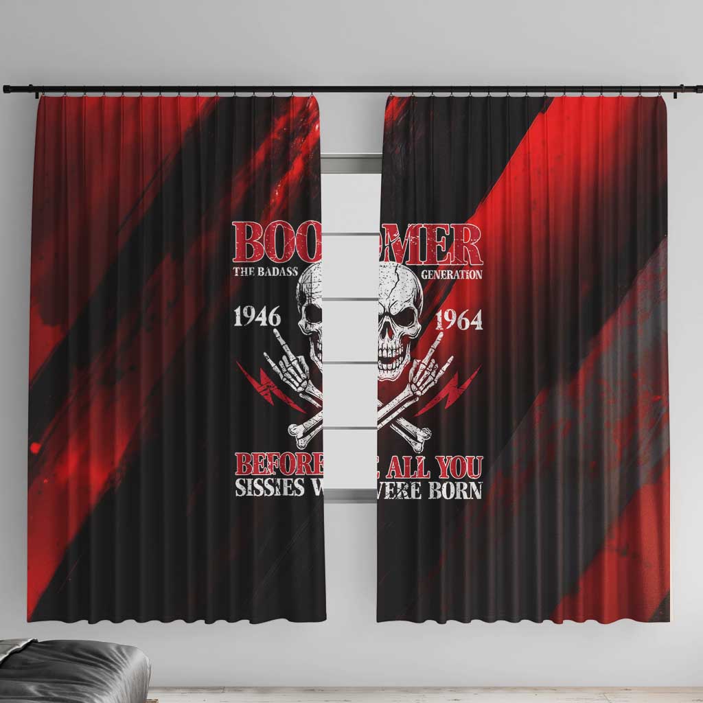 Boomer Generation Window Curtain with Skull Crossbones and Grunge Streak Pattern