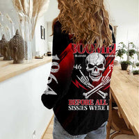 Boomer Generation Women Casual Shirt with Skull Crossbones and Grunge Streak Pattern