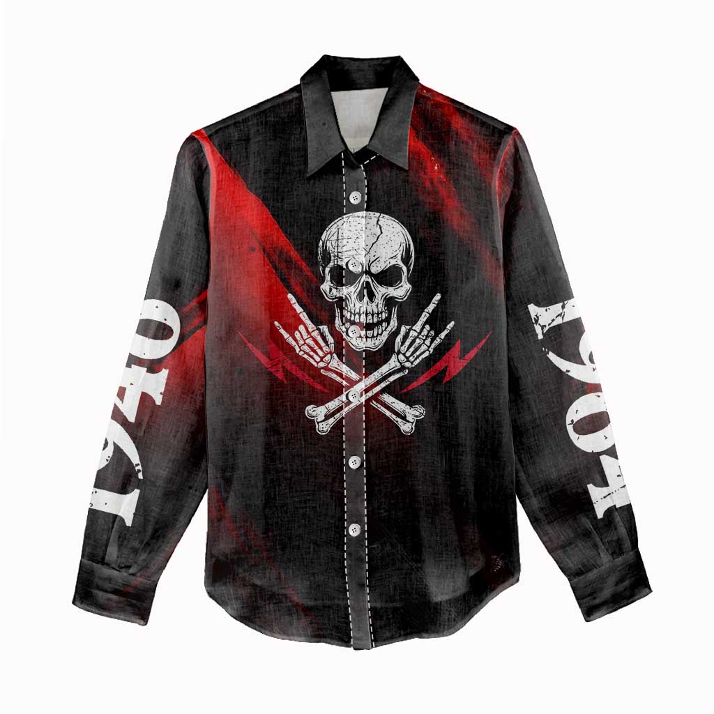 Boomer Generation Women Casual Shirt with Skull Crossbones and Grunge Streak Pattern