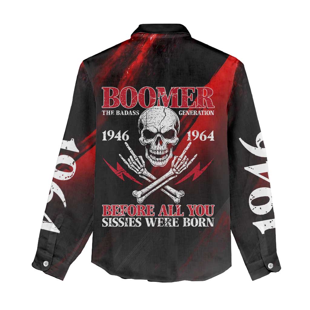 Boomer Generation Women Casual Shirt with Skull Crossbones and Grunge Streak Pattern