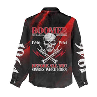 Boomer Generation Women Casual Shirt with Skull Crossbones and Grunge Streak Pattern
