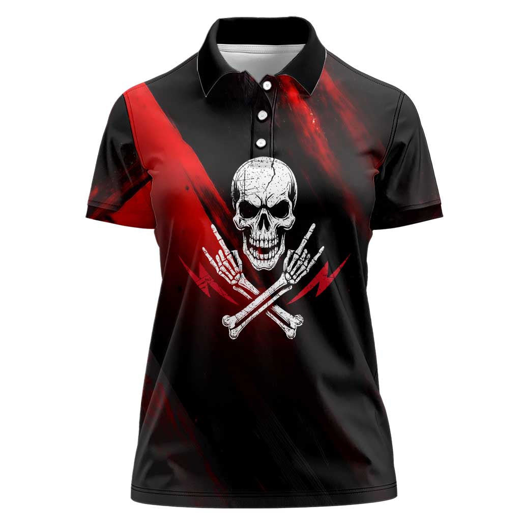Boomer Generation Women Polo Shirt with Skull Crossbones and Grunge Streak Pattern