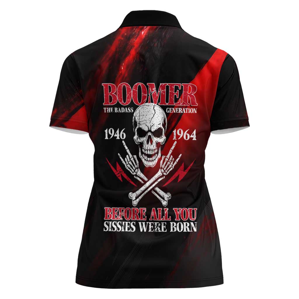 Boomer Generation Women Polo Shirt with Skull Crossbones and Grunge Streak Pattern
